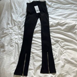 zara flared leggings zipper pants